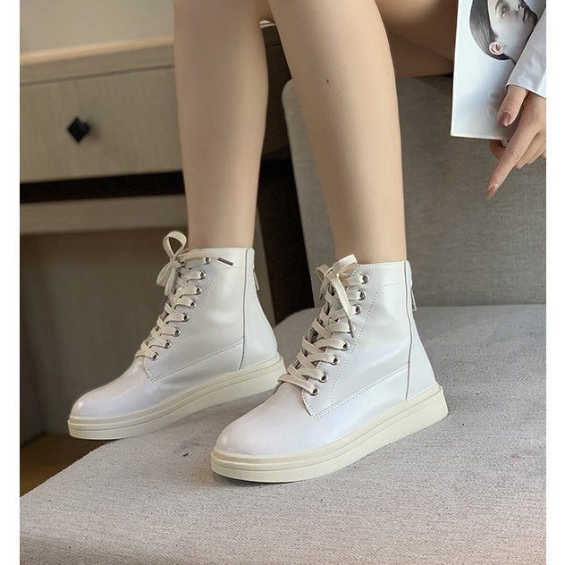 Boot cao cổ ulzzang  Meimei T8.13 Giày cao cổ nữ dạng bốt đế bằng chất liệu da PU có khóa kéo sau boots