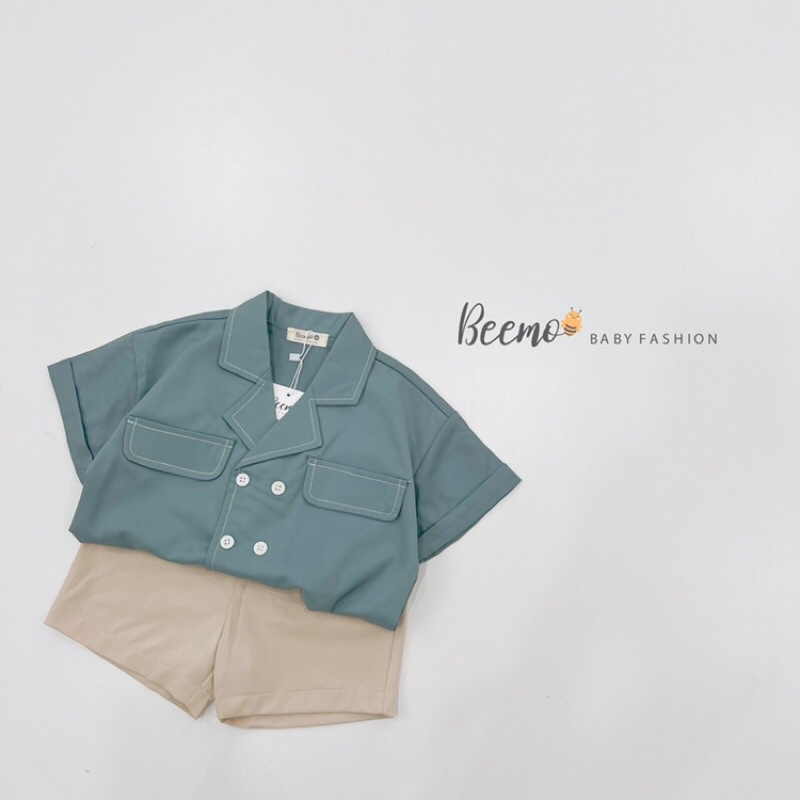 Set sơ mi cổ vest cộc tay cho bé trai, sơ mi ngắn tay mặc hè cho bé đi học đi chơi chuẩn Beemo