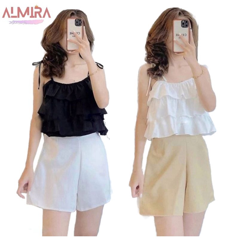 Sét Bánh Bèo Áo Sơ Mi Buộc Eo + Quần Short , Sét Đồ Nữ 2 Màu Siêu Xinh ( Ảnh Thật)