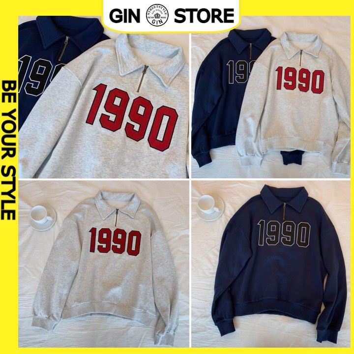 Áo sweater polo  áo polo dáng sweater cổ zip in 1990 form rộng nam nữ unisex - Gin Store