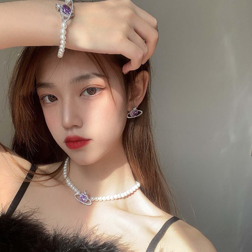 vòng cổ / Vòng Tay / Khuyên Tai Hình Trái Tim / Hành Tinh Màu Tím Thanh Lịch Thời Trang Cho Nữ