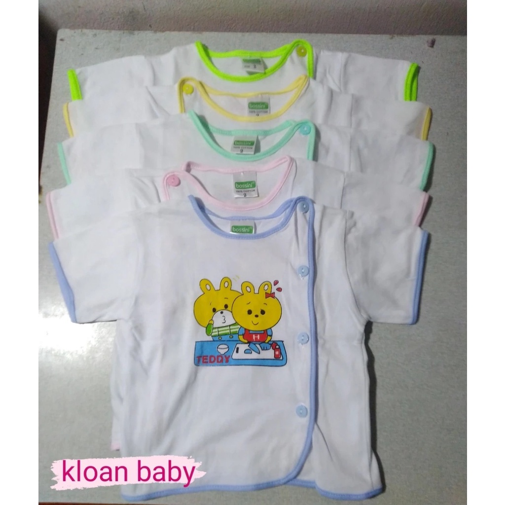 Áo bác sĩ tay ngắn trắng viền màu sơ sinh Bossini 100% cotton