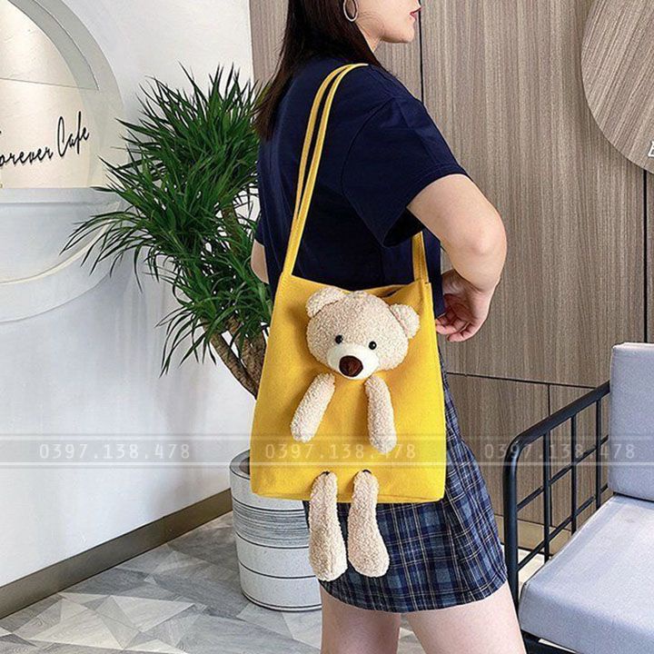 Túi Đeo Chéo Dễ Thương, Túi Thiết Kế có Gấu Bông Cực Xinh, Phù Cho Các Bạn Nữ