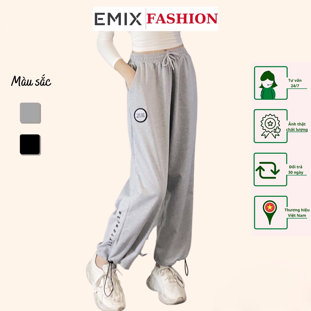 Quần nỉ nữ ống rộng EMIX (2 màu), dáng dài, lưng chun, bo gấu, form thụng, vải nỉ, mềm mịn, không bai xù