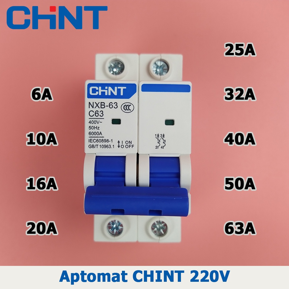 Aptomat CHINT NXB-63 bộ ngắt mạch CB tép MCB 220V 2P 6A 10A 16A 20A 25A 32A 40A 50A 63A