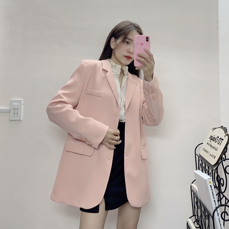 Blazer TD Design màu hồng cam dáng rộng