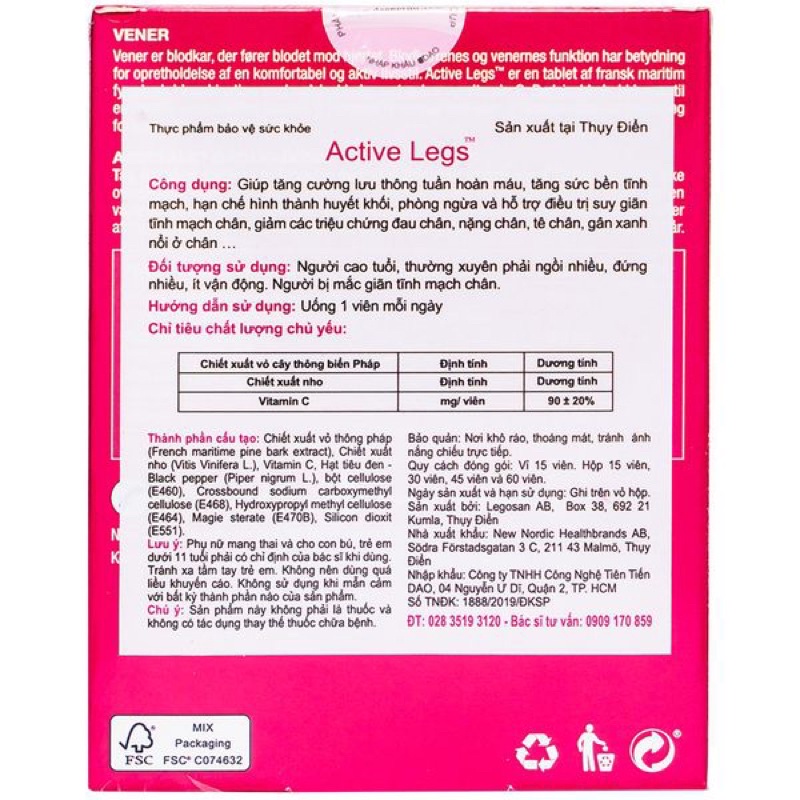 Viên Uống Hỗ Trợ Điều Trị Giãn Tĩnh Mạch  Active Legs New Nordic 15 Viên