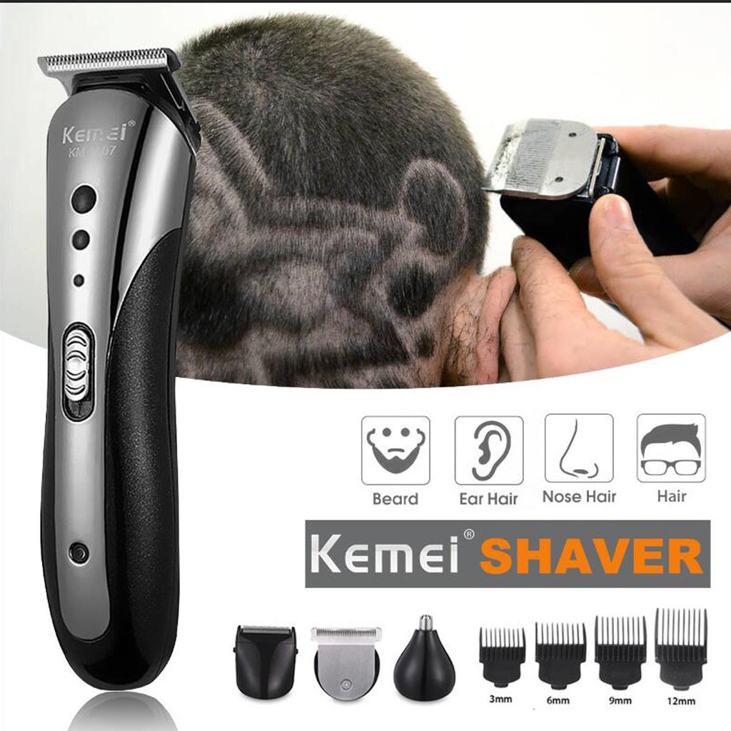 Tông đơ cắt tóc kiêm máy cạo râu cắt lông mũi tỉa lông mày KEMEI 1407, Máy hớt tóc đa năng 3 trong 1 sạc điện FERADO