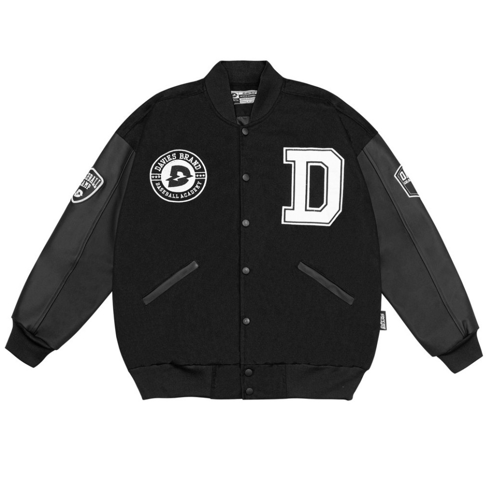 Áo khoác bomber bóng chày thêu chữ Davies brand - Leather Varsity Jacket Baseball Academy Bomber