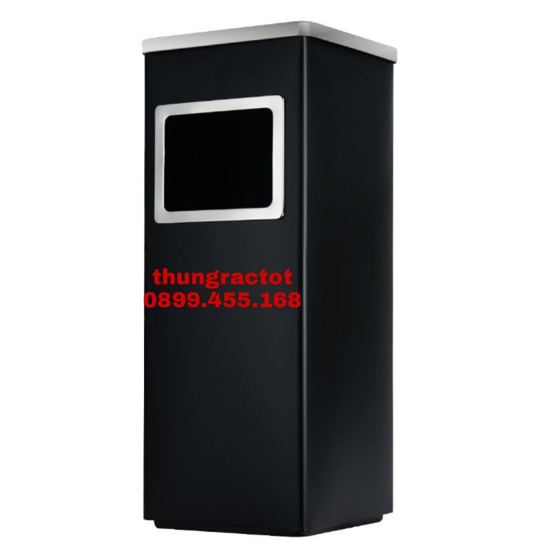 Thùng rác inox vuông có gạt tàn thuốc lá, thùng rác inox gạt tàn vuông