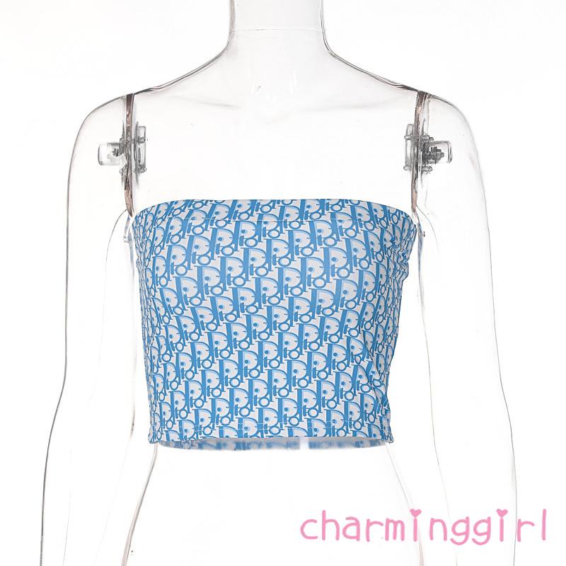 Áo thun cổ vuông cắt thấp in chữ thời trang cho nữ