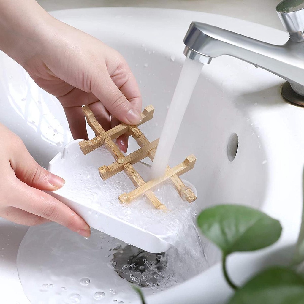 Khay Đựng Xà Phòng Bằng Gỗ Tre Tự Dính Tiện Dụng Cho Nhà Tắm
