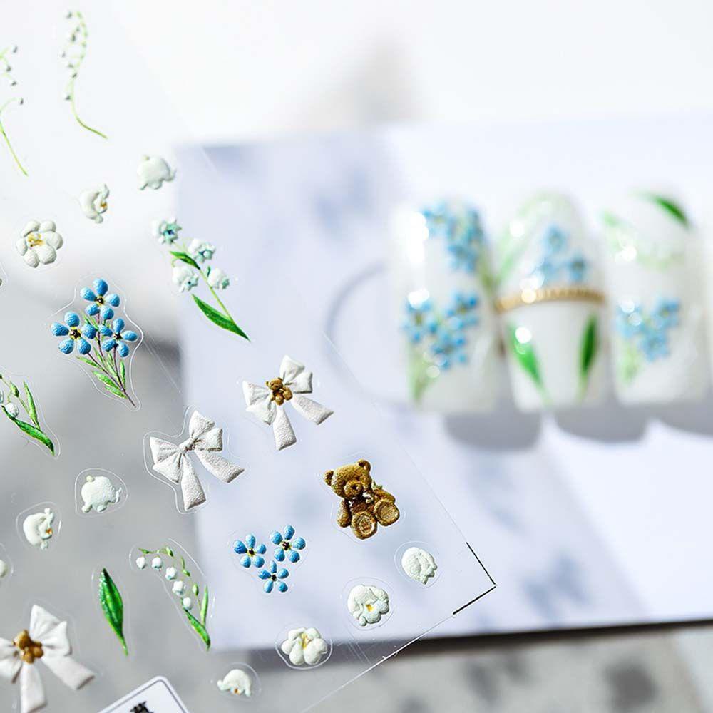 Miếng Dán Trang Trí Móng Tay Nghệ Thuật Hình Hoa Nơ Gấu Xinh Xắn