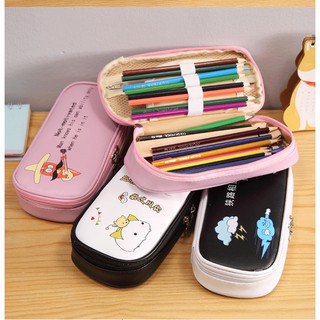 Bóp viết da size to hoạt hình trắng/hồng/đen