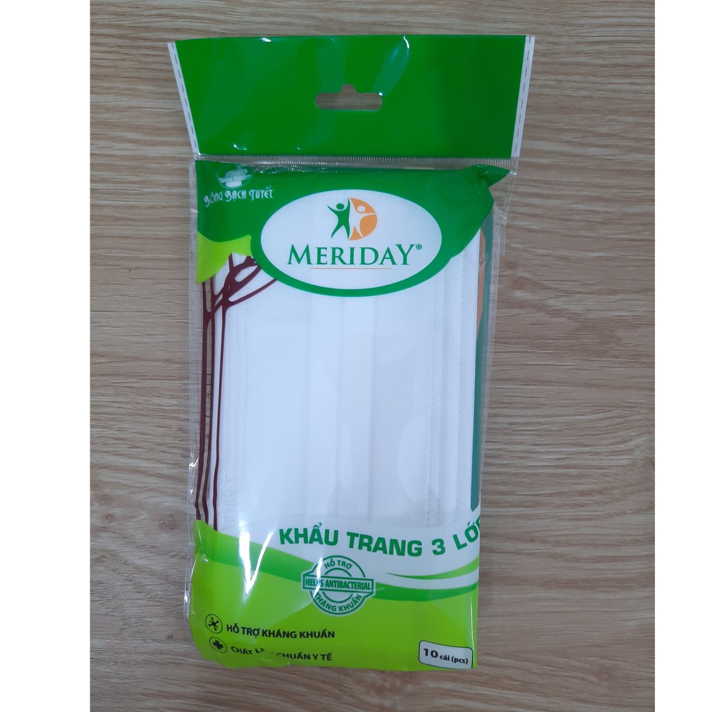 KHẨU TRANG MERIDAY TRẮNG 3 LỚP BẠCH TUYẾT (GÓI 10 CÁI) | BigBuy360 - bigbuy360.vn