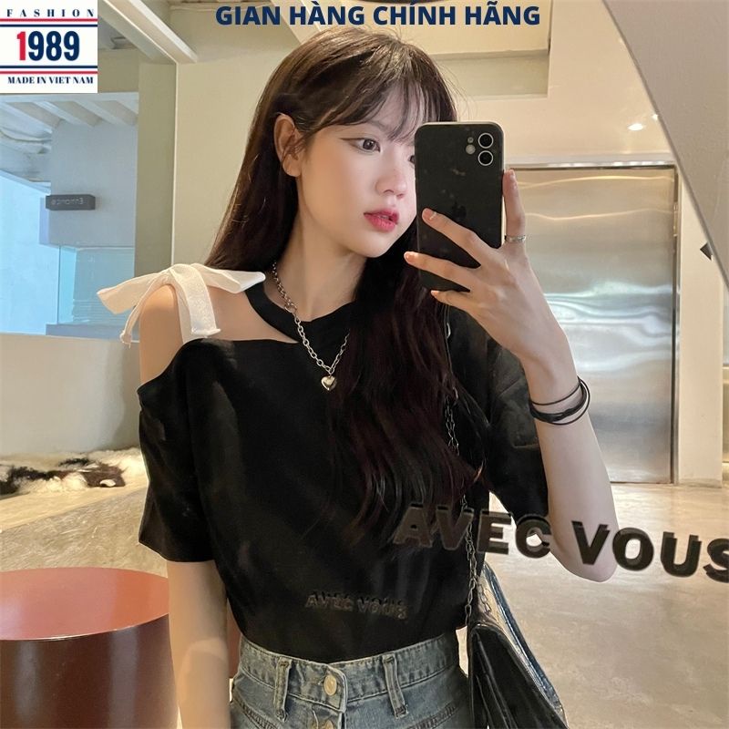 Áo thun nữ choker trễ vai buộc nơ vai 2 mầu kiểu ulzzang vintage tiều thư bánh bèo dễ thương -PHƯƠNG VŨ 1989 | BigBuy360 - bigbuy360.vn