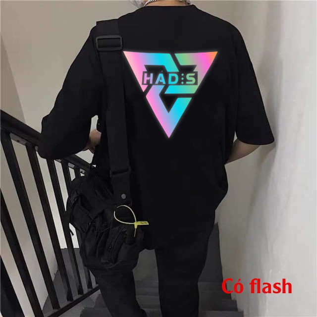 Áo phông phản quang unisex tay lỡ nam nữ HDES chực chất size to màu trắng đen basic áo phông form rộng
