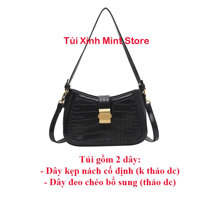 Túi xách kẹp nách nữ đeo chéo da rắn khóa vuông đi chơi sang chảnh HH 300