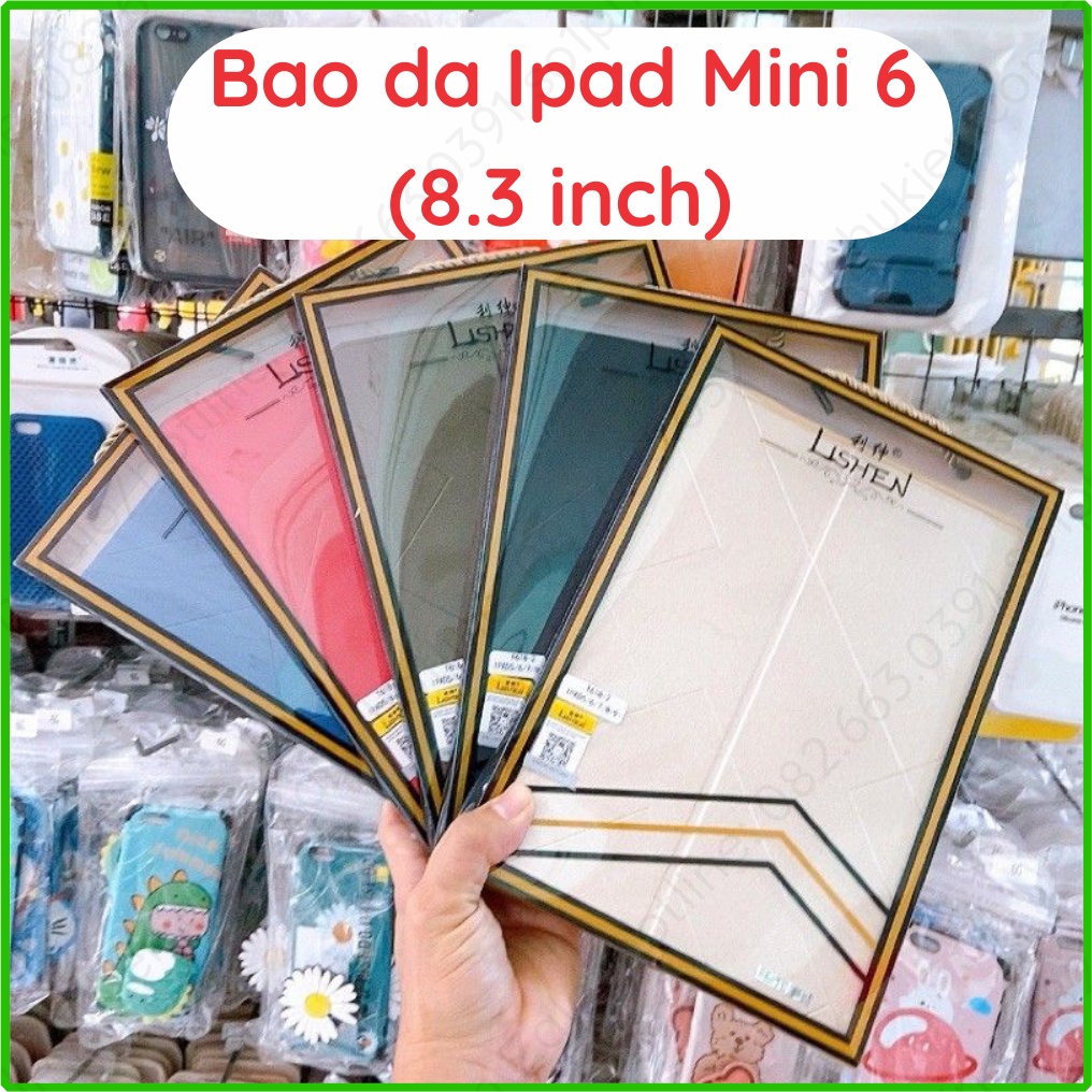 Bao da i Pad Mini 6 (2021) (mã A2568 - màn 8.3 inch) chất da xịn, có chống đỡ xem phim, có ngăn đựng thẻ tiện lợi