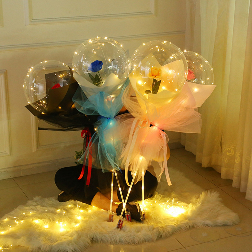 PEWANY Christmas Artificial Flower Mother's Day Luminous Balloon Bobo Balloons Party Decoration Wedding Transparent Happy Birthday DIY Valentine's Day LED String/Multicolor