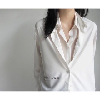 Áo sơ mi nữ trắng lụa cổ hai lớp Double Layer Harriet
