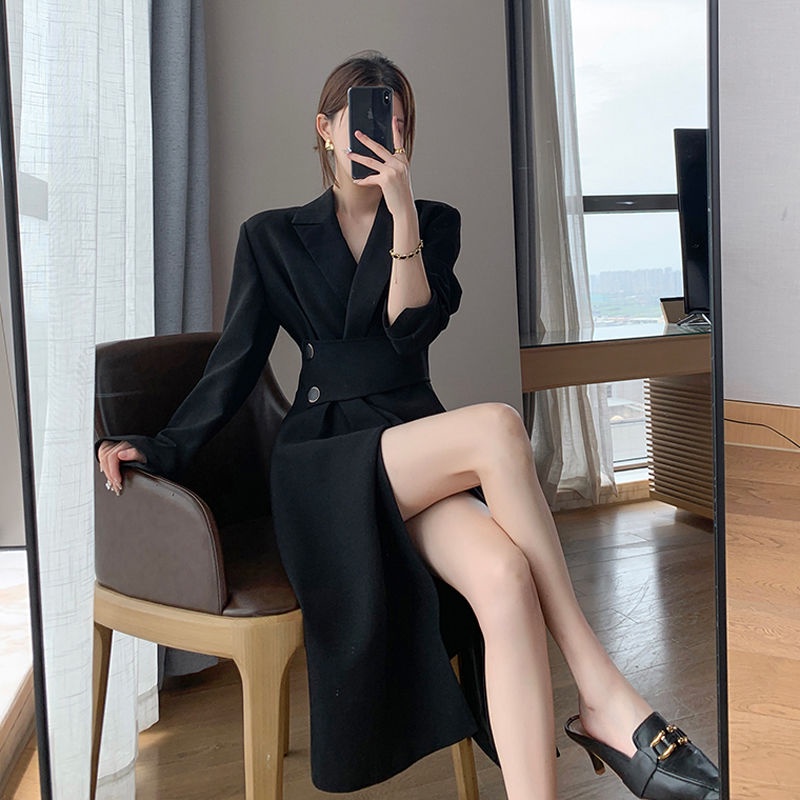 Đầm ôm dài tay cổ vest eo vừa thời trang mùa thu hàng mới chất lượng cao trực tuyến