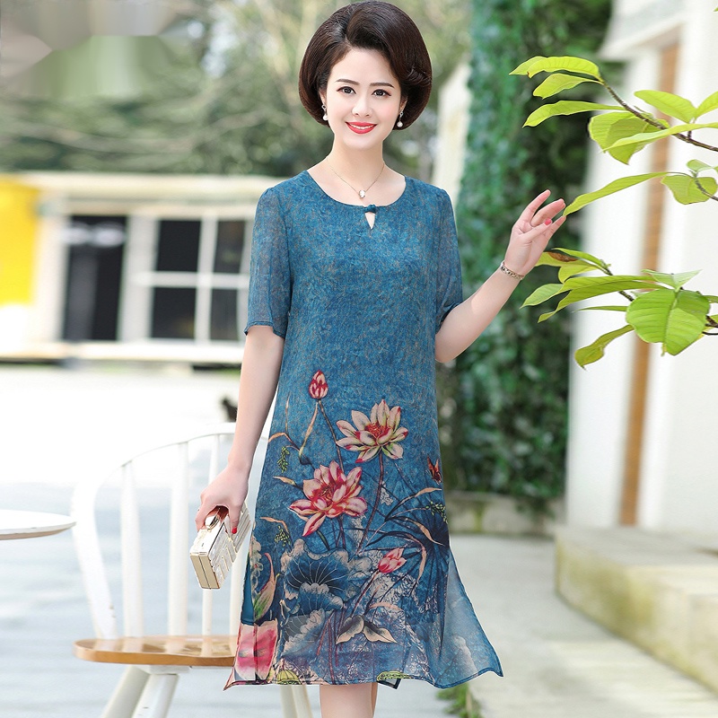 Đầm Chiffon Dáng Dài Rộng Phong Cách Phương Tây Hàng Mới Dành Cho Phụ Nữ Trung Niên 2022