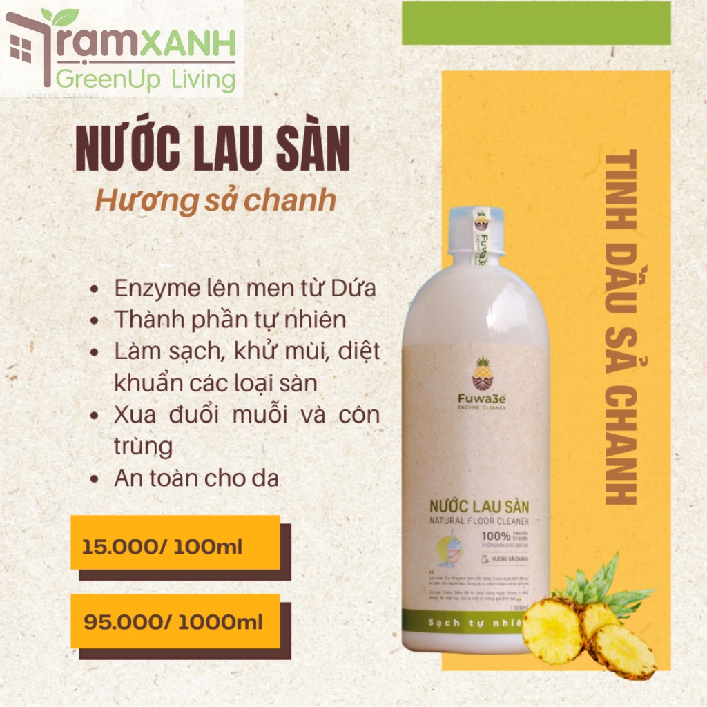 Nước lau sàn FUWA3E 1000ml và 1500ml hữu cơ organic khử mùi, đuổi muỗi, kiến diệt nấm mốc  hương quế hương sả chanh