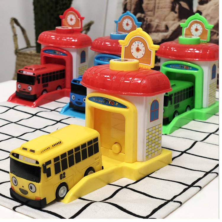 Bộ xe bus Tayo 4 chiếc và 4 nhà đẩy gồm 4 xe 4 màu khác nhau đồ chơi trẻ em