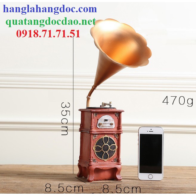 Mô hình máy phát nhạc đĩa than loa kèn, trang trí cổ điển cao cấp & sang trọng (cao 35cm)