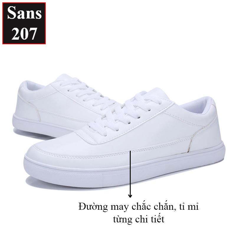 Giày thể thao nam full trắng đen Sans207 sneakers basic đơn giản buộc dây sport đế bằng