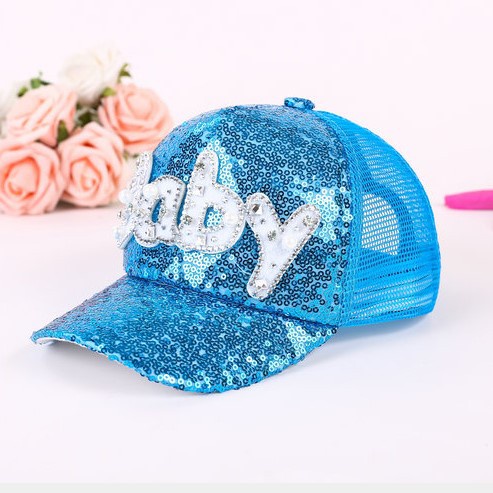 Mũ lưỡi trai chống nắng phối lưới sequin thời trang mùa hè Hàn Quốc cho bé gái 3-8 tuổi