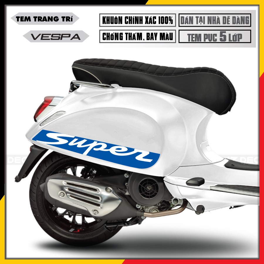 Tem Xe Vespa Sprint/Primavera/GTS Super Mã VP020 | Tem Rời Cắt Khuôn Sẵn, Chất Liệu PVC 5 Lớp Cao Cấp