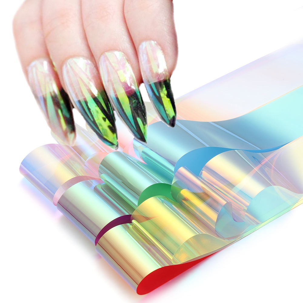 Nhãn Dán Trang Trí Móng Tay Mặt Kính Hình Aurora Màu Holographic DIY