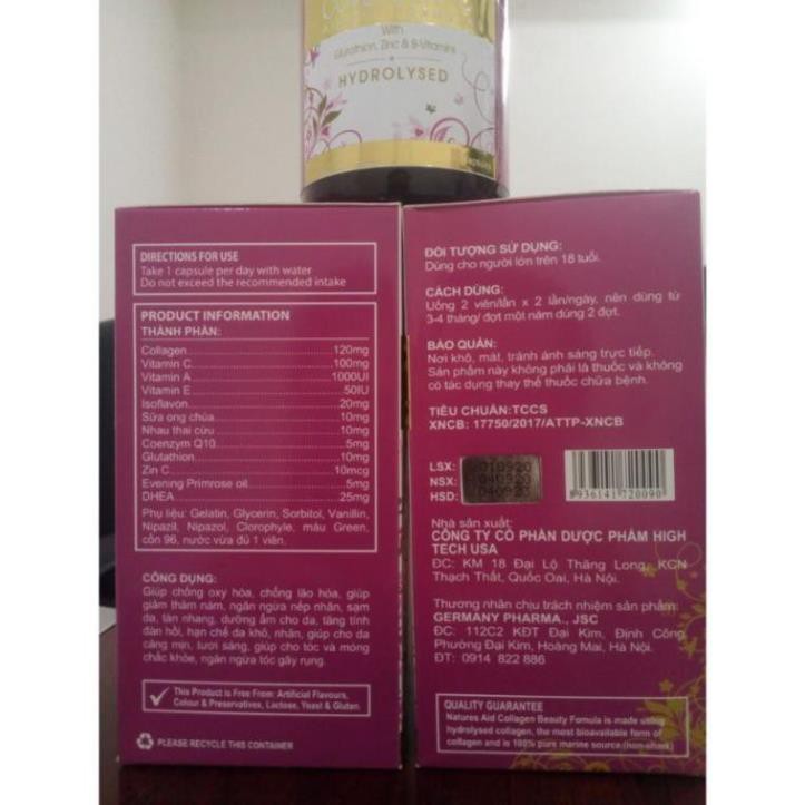 Collagen + C Cao cấp chống lão hóa tự nhiên - Viên uống bổ sung Collagen Type 1,2 &3 và Vitamim C