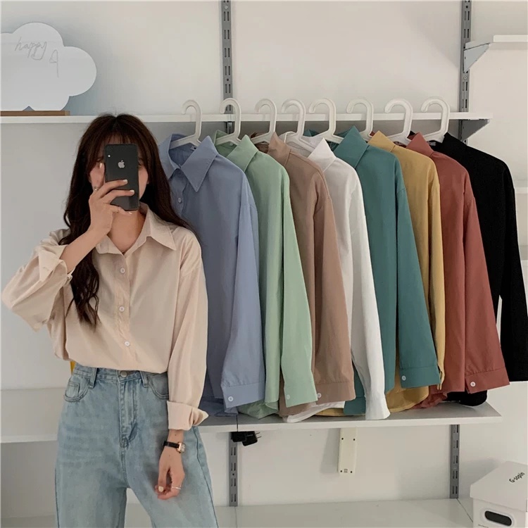 Áo Sơ Mi Nữ Tay Dài Màu Sắc Thời Trang Thanh Lịch Hàng Loại 1 Chất Đẹp Đi Học Đi Làm