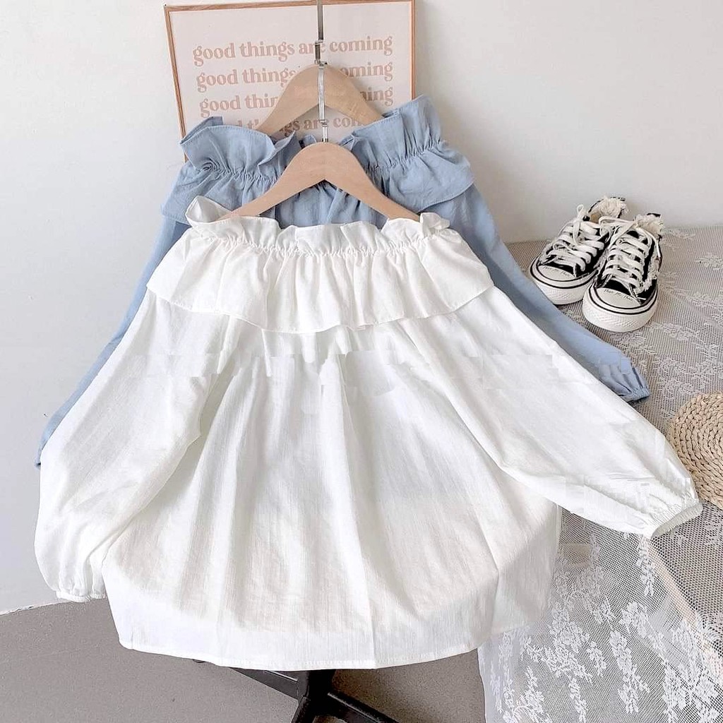 Áo Trễ Vai Bèo Tay Lửng PEONYB Nữ [FREESHIP]  Thun đũi kiểu thiết kế bánh bèo tiểu thư màu XANH | TRẮNG Ulzzang