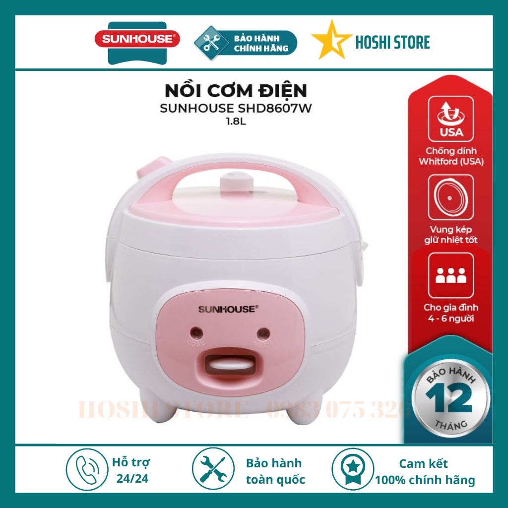 [Mã ELHADEV giảm 4% đơn 300K] Nồi cơm điện 1.2L SUNHOUSE SHD8217W