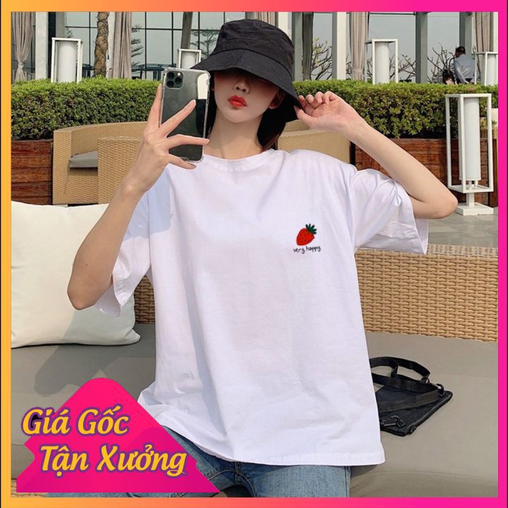 💖 HOT TREND💖 Áo Thun Tay Lỡ In Trái Dâu Form Unisex Nam Nữ Phong Cách Ulzzang - ATIN08