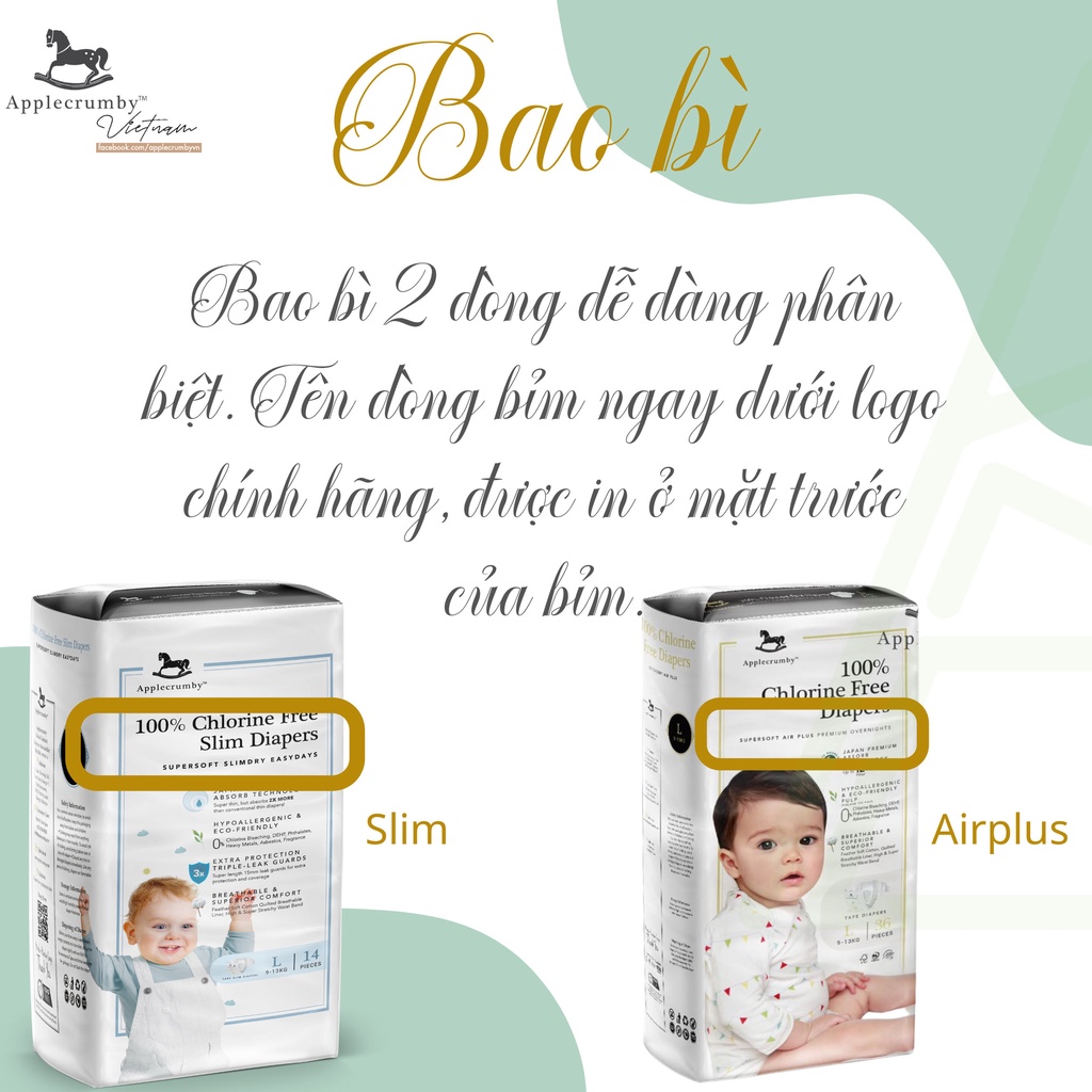 Bỉm đêm dán bản cũ - chính hãng Applecrumby Airplus Overnight bản Malay đủ size siêu tiết kiệm,siêu thấm hút M42/L36