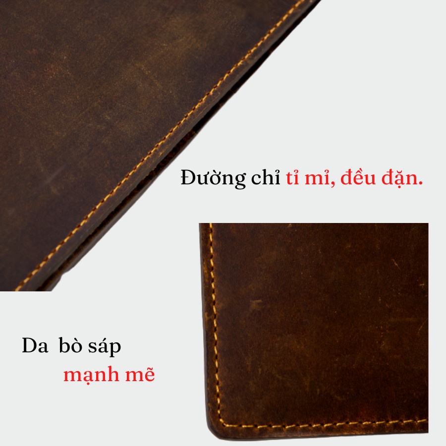 Ví nam dài cầm tay WEMODA da bò sáp chế tác thủ công bảo hành 24 tháng