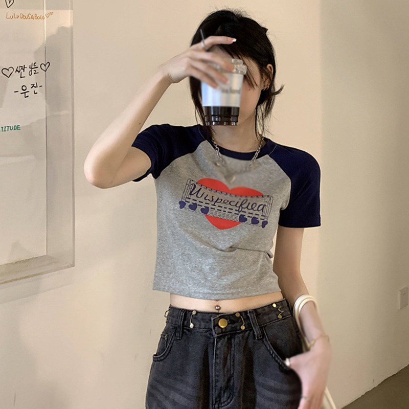 Áo Thun Tay Ngắn Cổ Tròn In Họa Tiết Phong Cách Hàn Quốc Thời Trang Cho Nữ