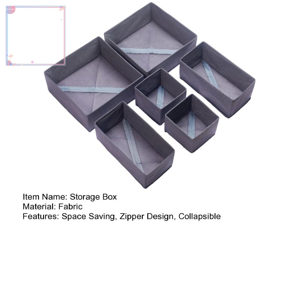 Set 6 Hộp Đựng Đồ Lót Chia Ngăn Bằng Vải Có Khóa Kéo Tiện Lợi