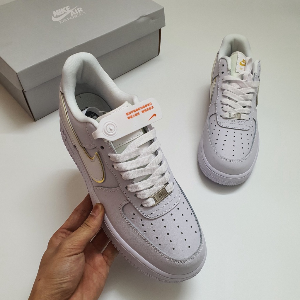 Giày Af1 Low Icon Clash White Metallic Gold (W) Viền Vàng Cao Cấp Fullbox, Giày thể thao af1 trắng viền vàng lót 2 lớp