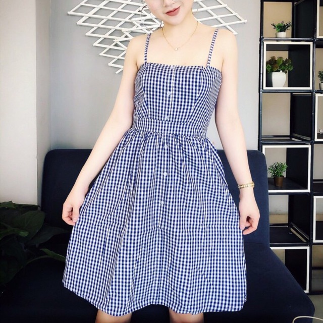 Váy kẻ chất thô dáng dài