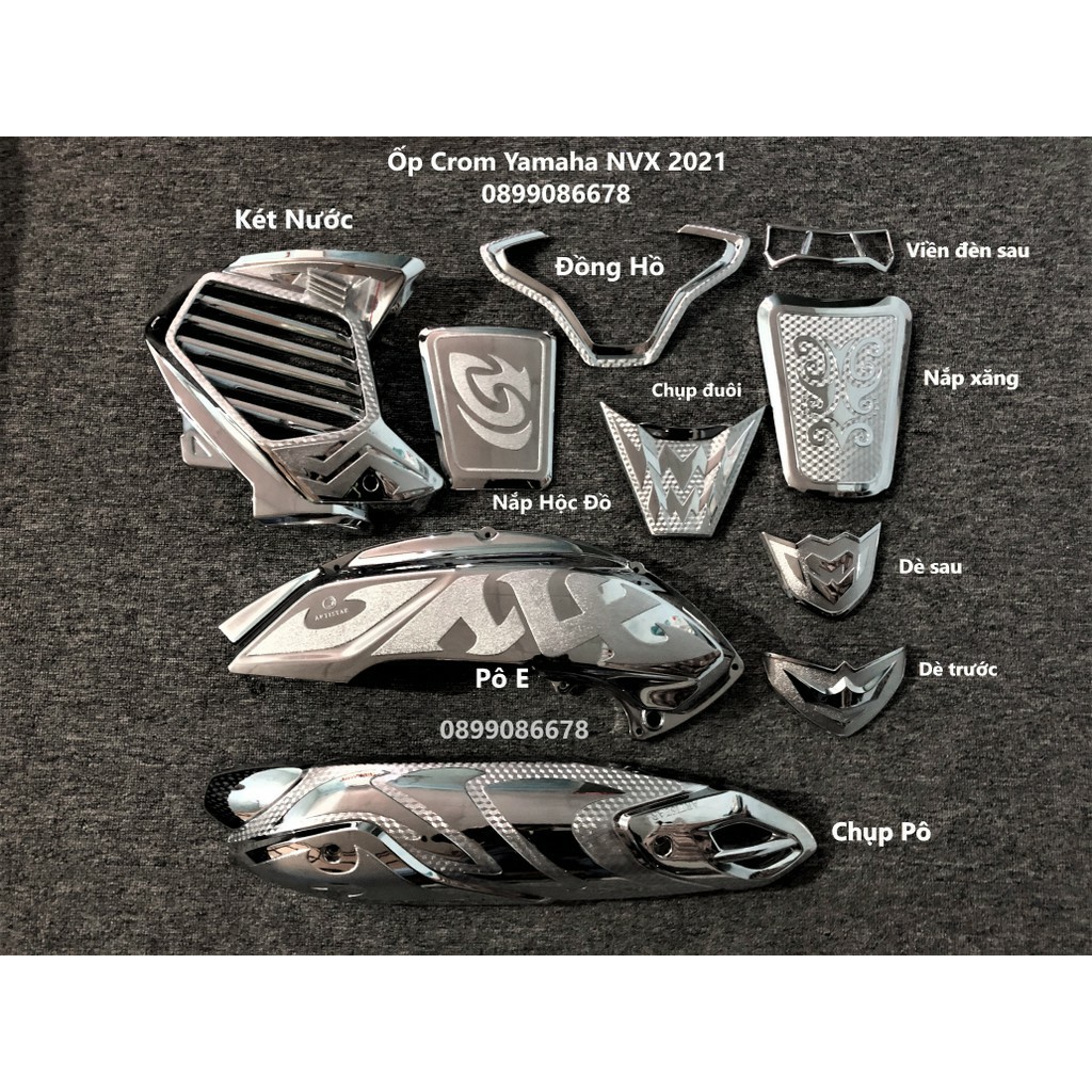 Combo Full Bộ Phụ Kiện Ốp Yamaha NVX V2 2021 Crom, Chrome - Đồ Chơi, Trang Trí, Bảo Vệ Xe Máy