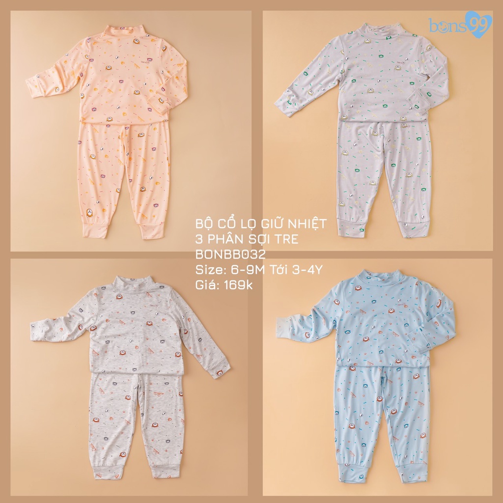 Bộ dài tay giữ nhiệt Bons99 họa tiết dễ thương cho bé