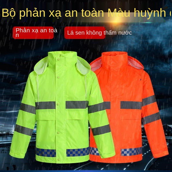 Áo mưa phản quang nhiệm vụ giao thông cứu hộ khẩn cấp an toàn vệ sinh quần chống thấm nước huỳnh màu xanh lá cây đi xe đ