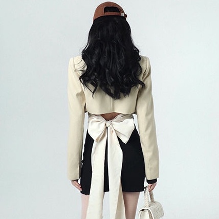 COZOKC Đầm Dài Tay Trễ Vai Phối Nơ Xinh Xắn Dành Cho Nữ