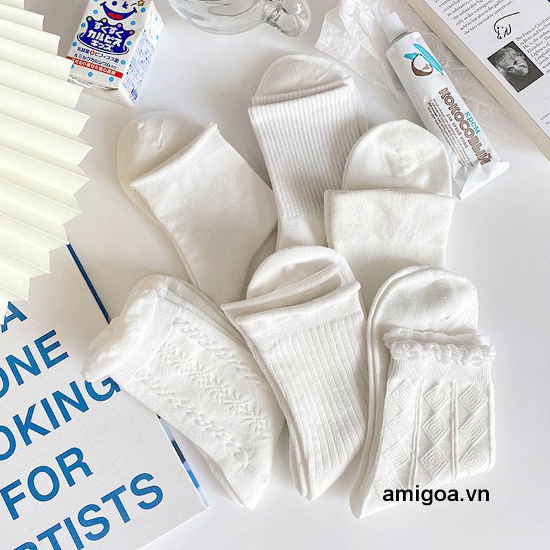 ✨✨Tất cổ cao, vớ cổ cao nữ trắng vải cotton co giãn thời trang Hàn Quốc